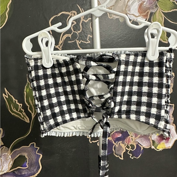 Smocked tube checkered boutique bikini top with open tie back, 32A-B - Picture 2 of 2